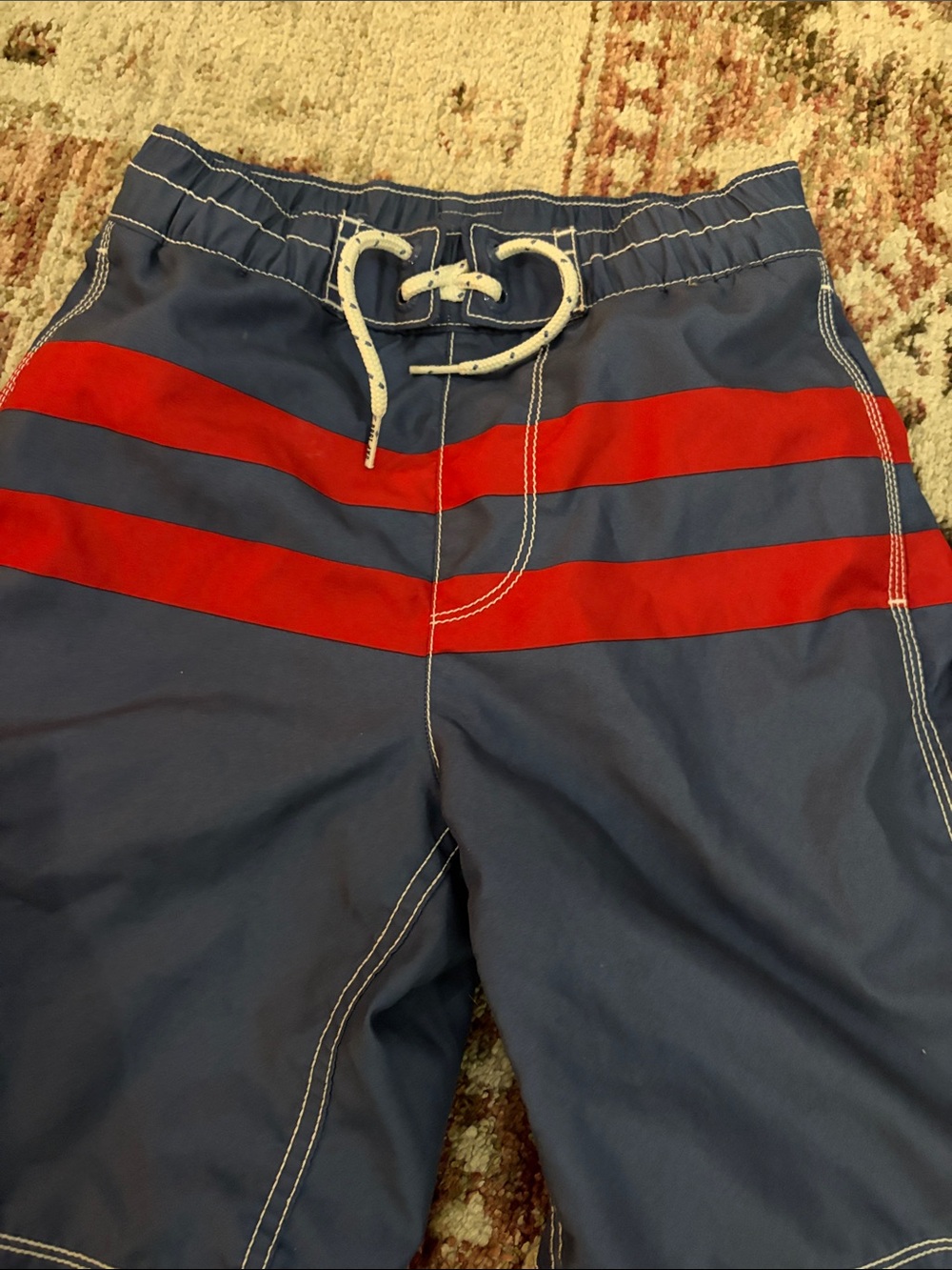 GAP Kids Blue Swim Shorts with White Trim and Red Stripe